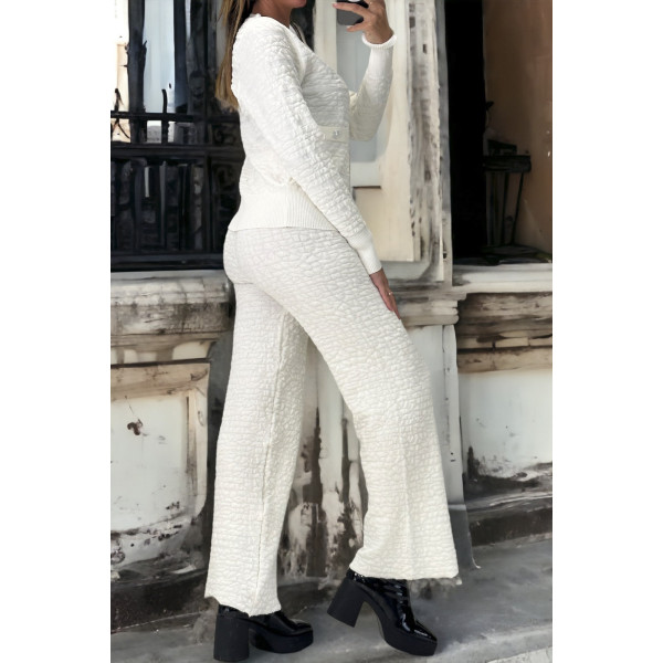 Ensemble blanc gilet et pantalon palazzo en jaquard très extensible - 4