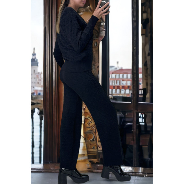 Ensemble noir gilet et pantalon palazzo en jaquard très extensible - 3