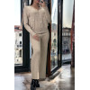 Ensemble taupe gilet et pantalon palazzo en jaquard très extensible - 1