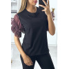 T-shirt noir avec manches en tulle lila - 4