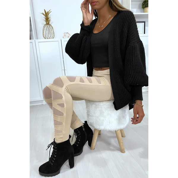 Legging beige avec joli motif coupé et doublé en résille - 8