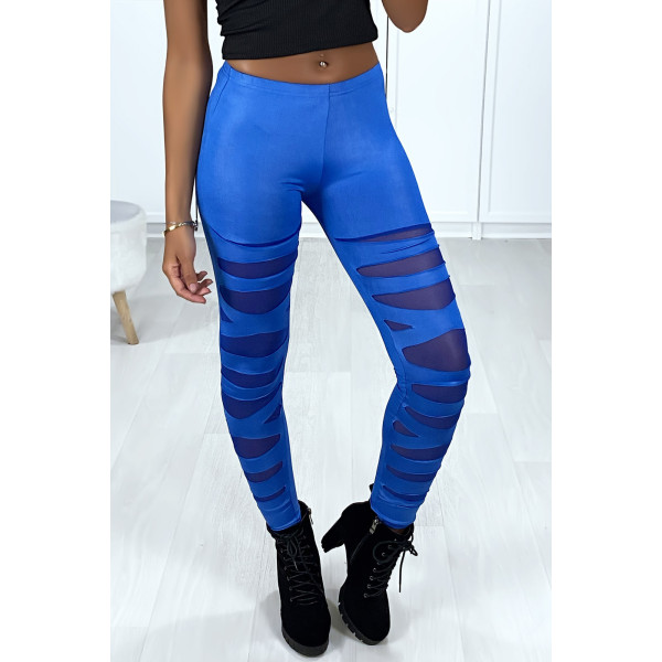 Legging bleu avec joli motif coupé et doublé en résille - 7