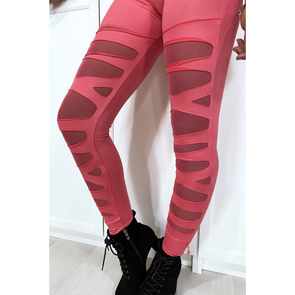 Legging fuchsia avec joli motif coupé et doublé en résille - 4