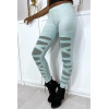 Legging vert d'eau avec joli motif coupé et doublé en résille - 2