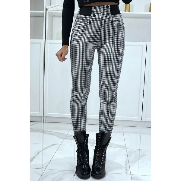 Pantalon canard motif carreaux avec poches boutons et élastique à la taille - 3