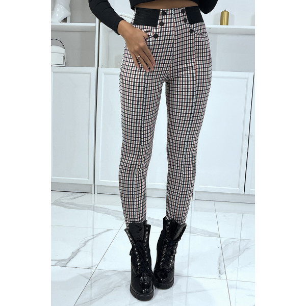 Pantalon rose motif carreaux avec poches boutons et élastique à la taille - 3