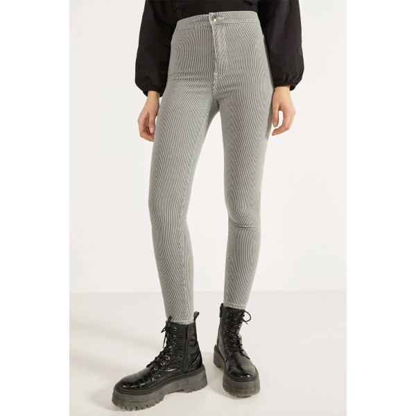 Jeggings noir et blanc rayé avec poches arrières - 1