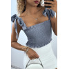 Crop top bustier froncé indigo avec bretelle à nouer  - 2