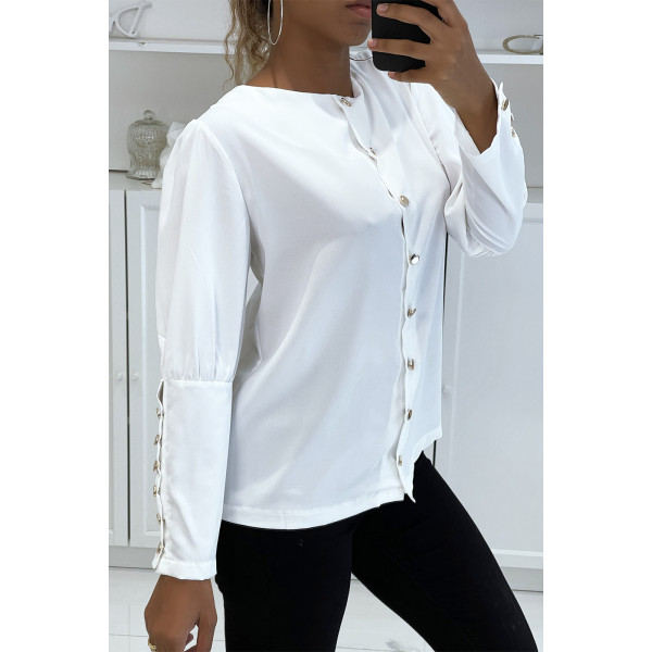 Blouse blanche à boutons dorés - 7