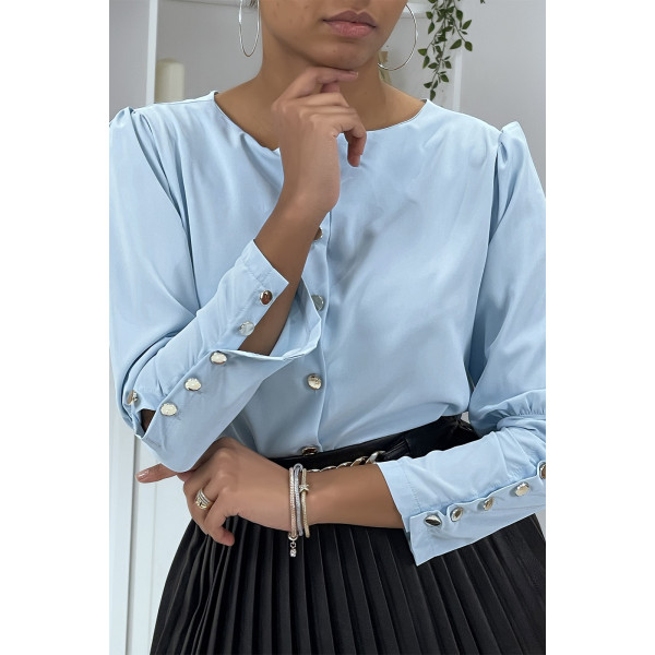 Blouse bleu à boutons dorés - 4