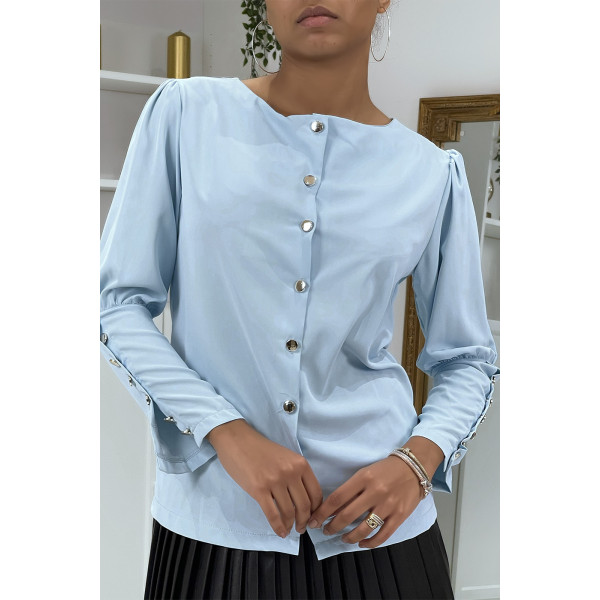 Blouse bleu à boutons dorés - 5