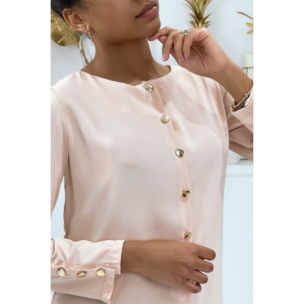 Blouse rose poudrée à boutons dorés - 3