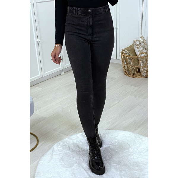 Jeans slim anthracite delavé taille haute - 3