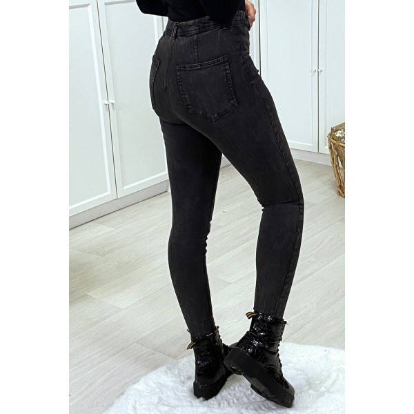 Jeans slim anthracite delavé taille haute - 7