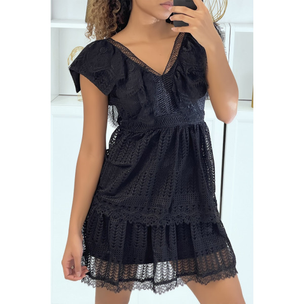 Robe patineuse noire à volants en dentelle - 3