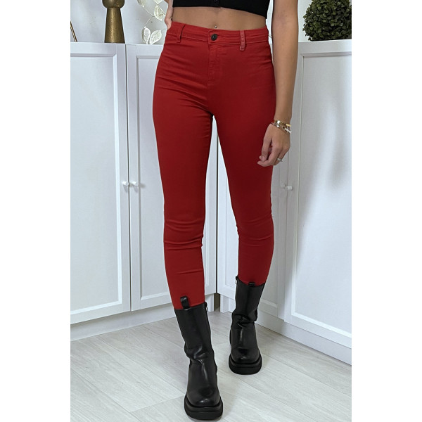 Jean slim rouge taille haute avec poches arrières - 5