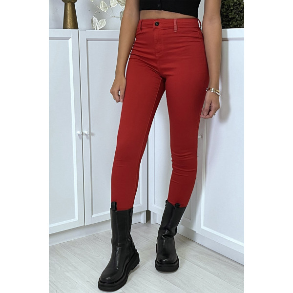 Jean slim rouge taille haute avec poches arrières - 6