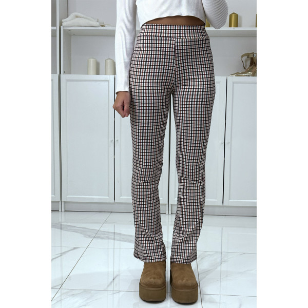 Pantalon beige motif carreaux patte d'eph - 1