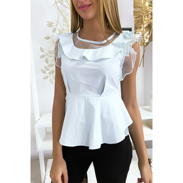 Blouse bleu avec volant et tulle - 1