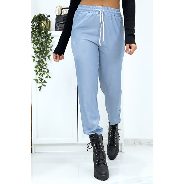 Pantalon cargo effet jean bleu ciel - 1