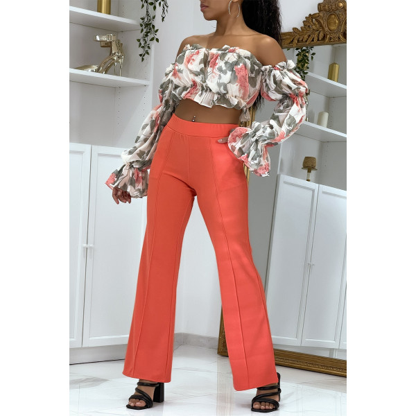 Pantalon patte d'éléphant corail - 2