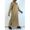 Longue robe sweat abaya camel à capuche - 4