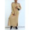 Longue robe sweat abaya camel à capuche - 5