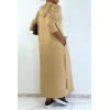 Longue robe sweat abaya camel à capuche - 7