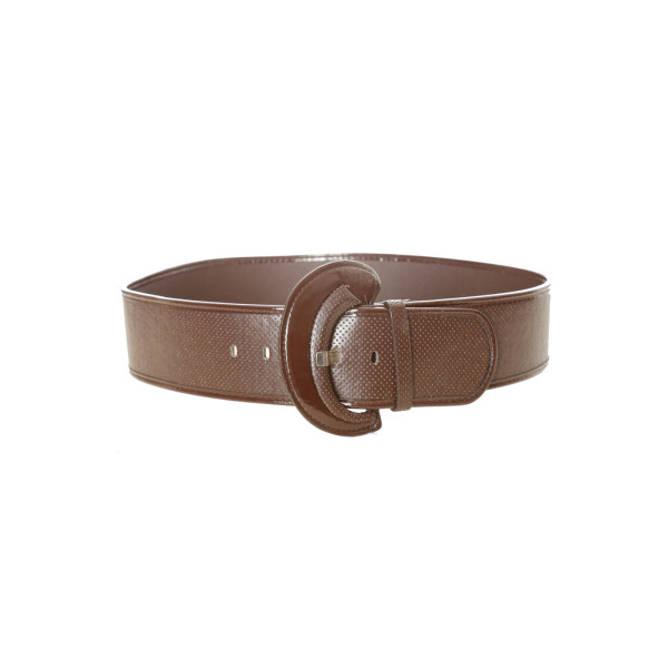 Ceinture marron style matelassé avec boucle ovale brillante. - 2