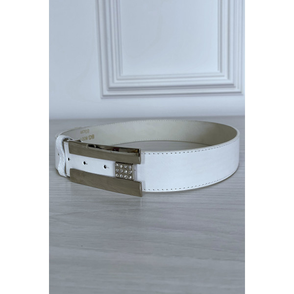 Ceinture blanche en simili avec boucle argenté avec strass - 4