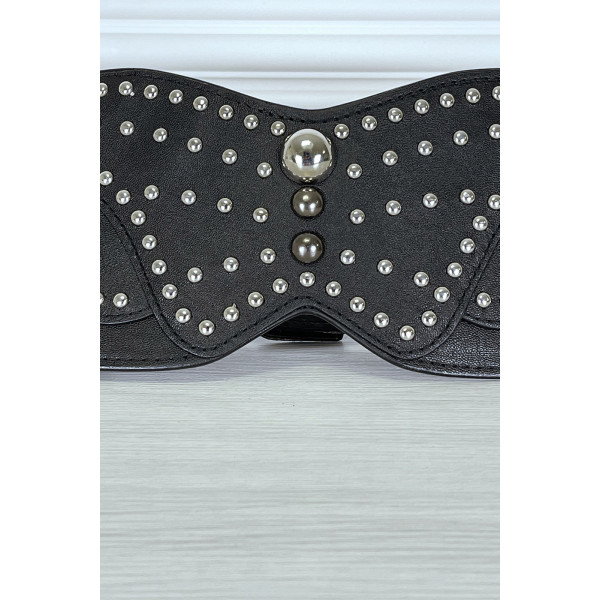 Ceinture noire large forme asymétrique et cloutée - 5