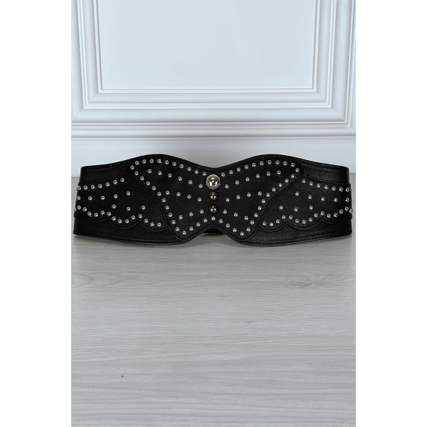 Ceinture noire large forme asymétrique et cloutée - 8