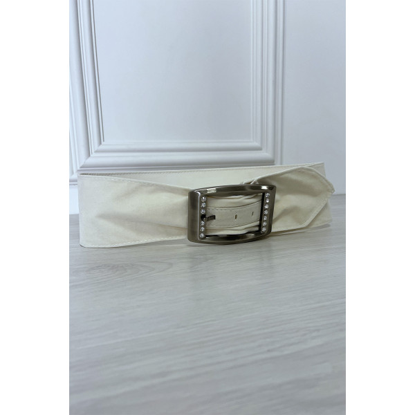 Ceinture blanche en suédine avec strass sur la boucle - 4