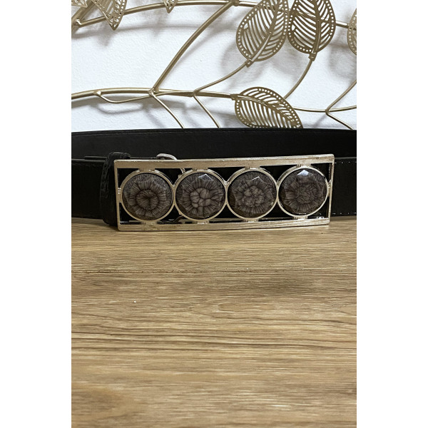 Ceinture noir avec 4 pierres beige à la boucle - 2