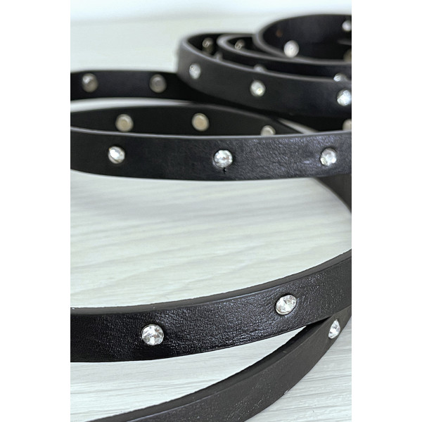 Ceinture noire fine très longue de 2 mètres à strass - 1