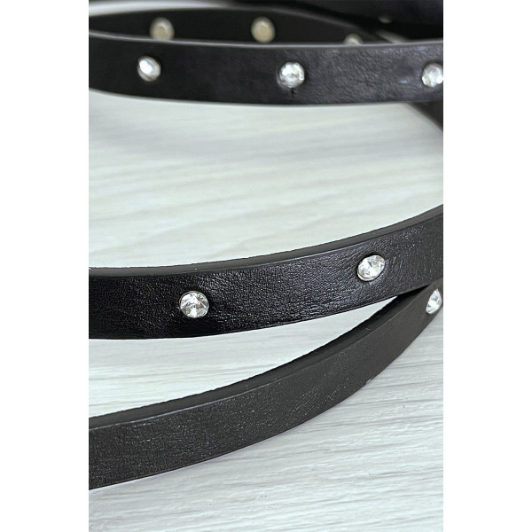 Ceinture noire fine très longue de 2 mètres à strass - 2