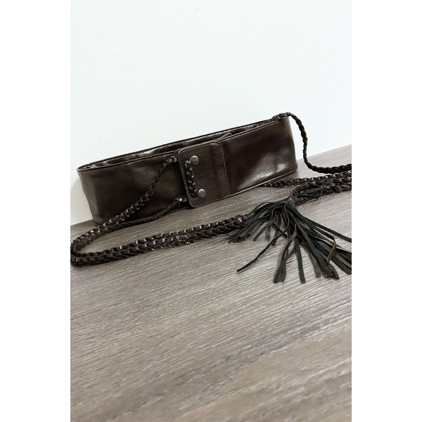 Ceinture marron en simili avec tresse - 2