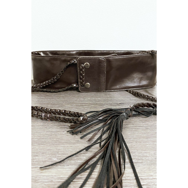 Ceinture marron en simili avec tresse - 3