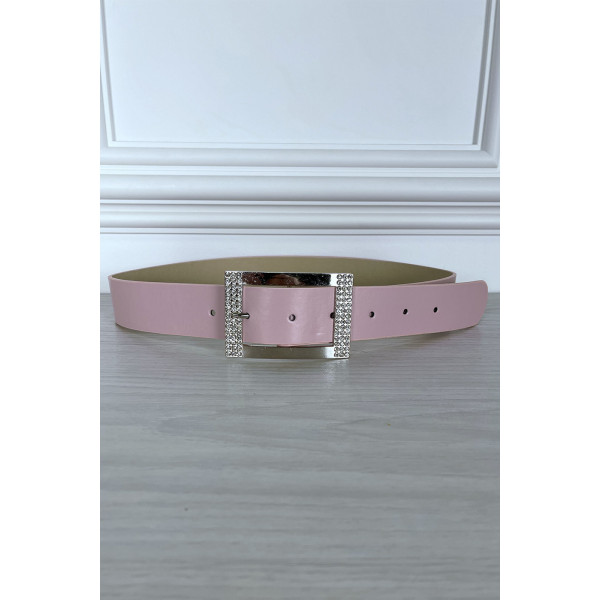 Ceinture simili rose avec boucle rectangle à strass - 2