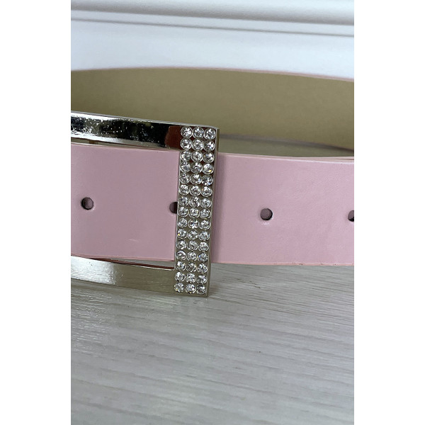 Ceinture simili rose avec boucle rectangle à strass - 4