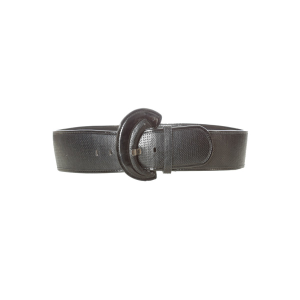 Ceinture noir style matelassé avec boucle ovale brillante. BG-0101 - 3