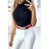 Ceinture rouge pour femme avec boucle rectangulaire et strass - 3