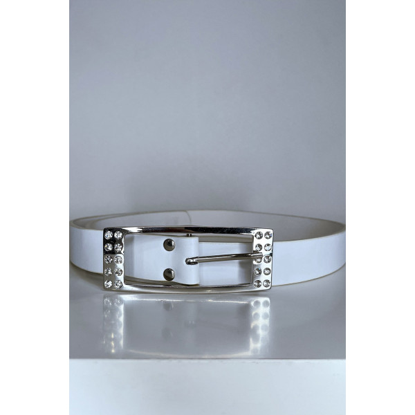 Ceinture femme en blanche avec boucle réctangle ornée de strass - 2