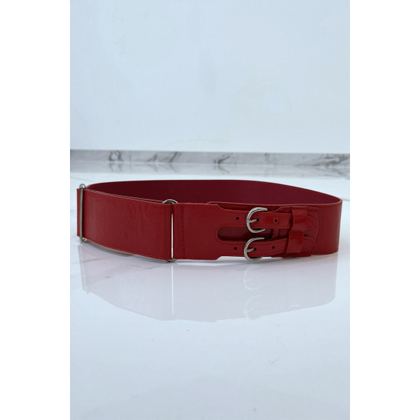 Ceinture rouge en simili à double boucle métallique - 5