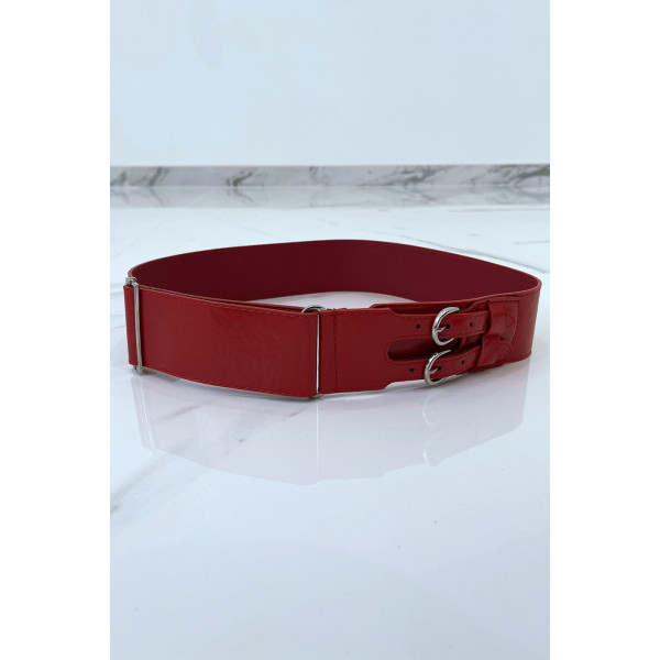 Ceinture rouge en simili à double boucle métallique - 6