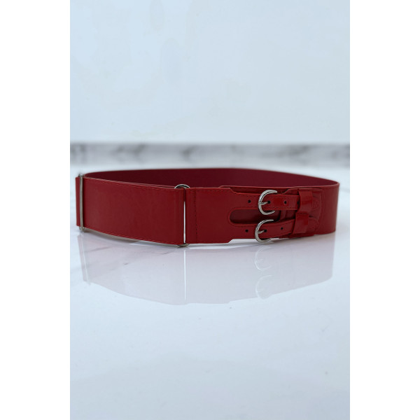 Ceinture rouge en simili à double boucle métallique - 8