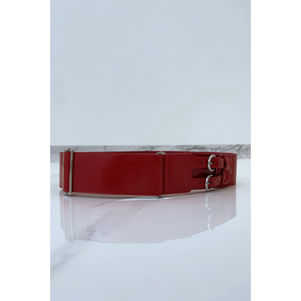 Ceinture rouge en simili à double boucle métallique - 9