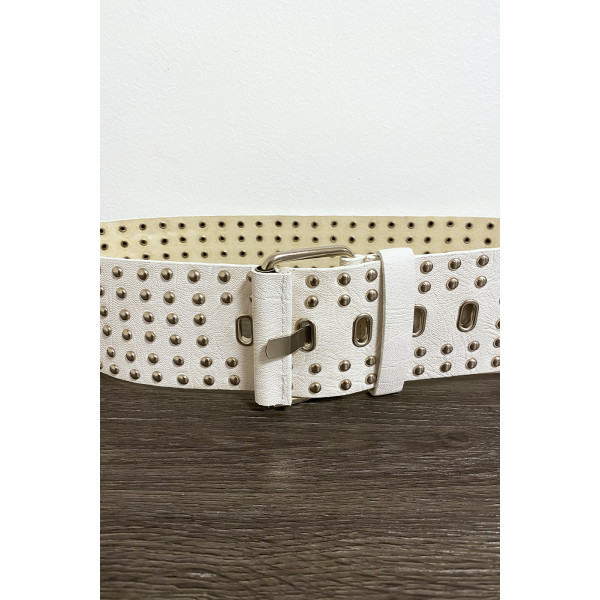 Grosse ceinture beige avec strass doré - 2