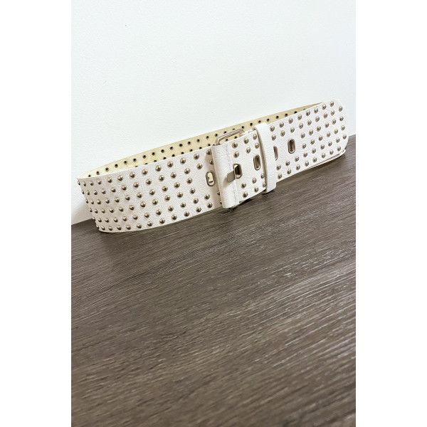 Grosse ceinture beige avec strass doré - 3