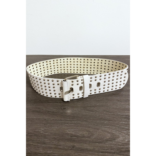 Grosse ceinture beige avec strass doré - 4